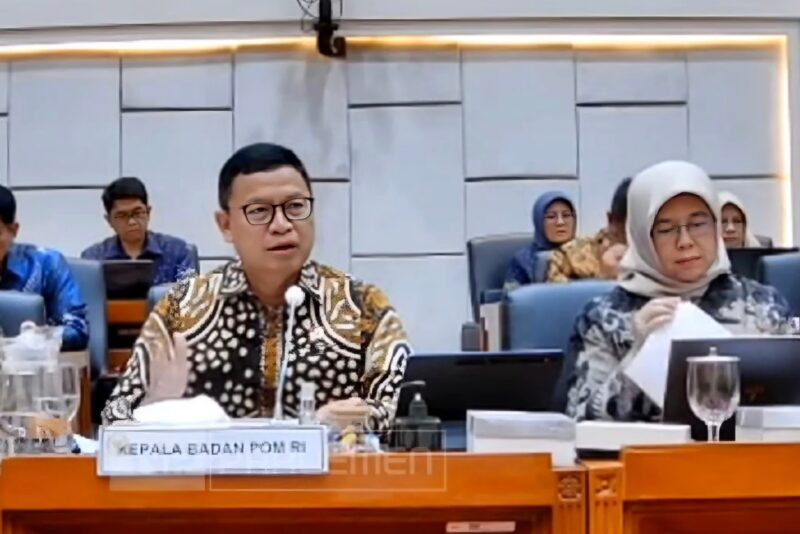 Kepala BPOM Taruna Ikrar dalam rapat dengar pendapat dengan Komisi IX DPR RI, Kamis, (15/5). (Foto: Tangkapan Layar TV Parlemen)