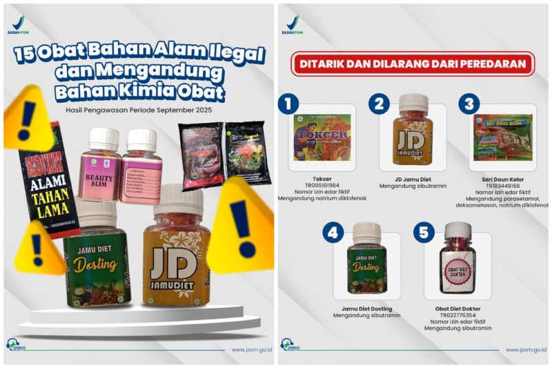 Sebanyak 15 produk obat berbahan alami ditindak BPOM karena berbahaya. (Foto: BPOM RI)
